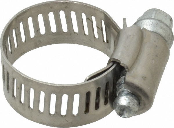 Worm Gear Clamp: SAE 10, 1/2 to 1-1/16" Dia, Stainless Steel Band