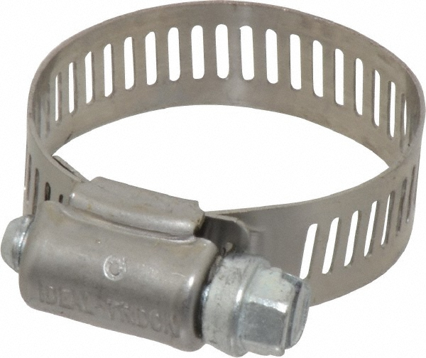 Worm Gear Clamp: SAE 16, 11/16 to 1-1/2" Dia, Stainless Steel Band