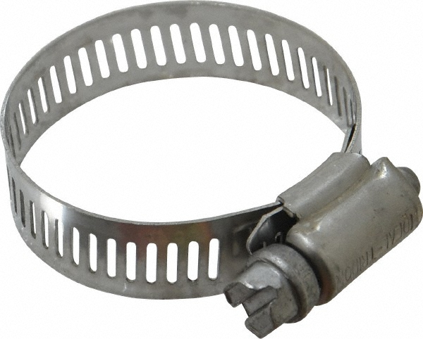 Worm Gear Clamp: SAE 20, 3/4 to 1-3/4" Dia, Stainless Steel Band