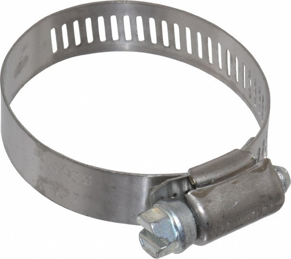 Worm Gear Clamp: SAE 24, 1-1/16 to 2" Dia, Stainless Steel Band