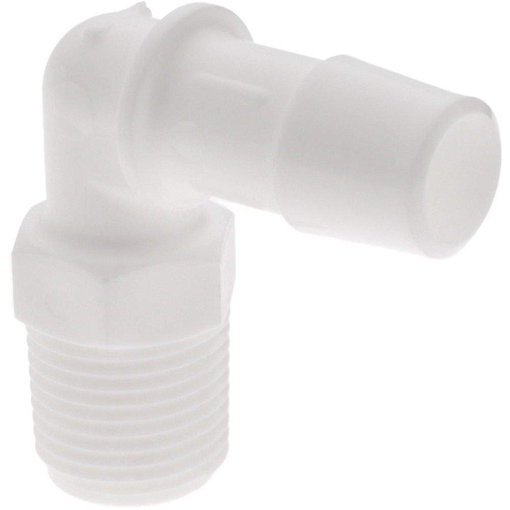 Barbed Tube Elbow Single Barb, 1/2" Barb, 3/8" NPT White, RoHS Compliant
