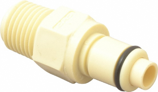 Colder 1/4" Nominal Flow, 1/4 NPT Thread, Male, Inline Threaded-Male Plug - 120 Max psi, 32 to 160° F, Polypropylene Coupling, EPDM O-Ring