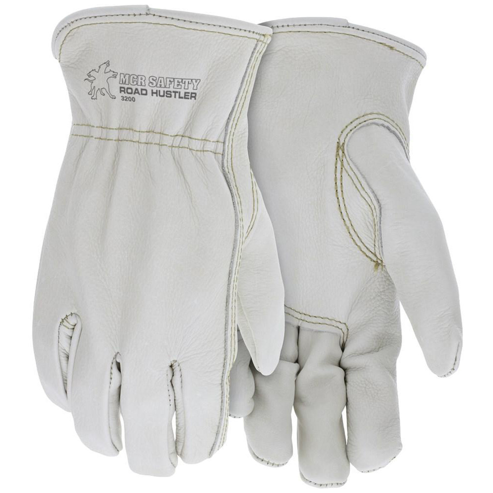 Work Gloves: Road Hustler 3200, Size Large, Cowhide Leather Lined, Cowhide Leather, General Purpose - Beige, Pair