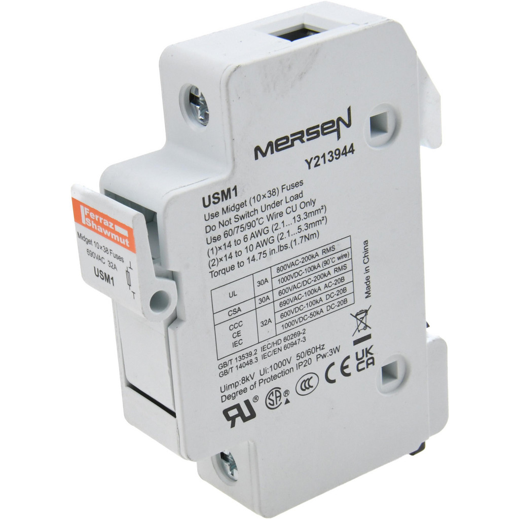 Ferraz Shawmut 1 Pole, 1000 VDC & 800 VAC, 30 Amp, DIN Rail Mount Fuse Holder - Compatible w/ CC Class, 1-1/2" Long x 0.69" Wide & 13/32" Dia