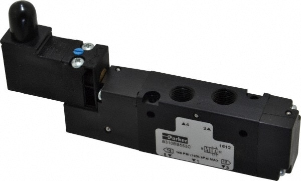 Parker B310BB553C Stacking Solenoid Valve: Single Solenoid, 4-Way, 2 Position, Air Return Image