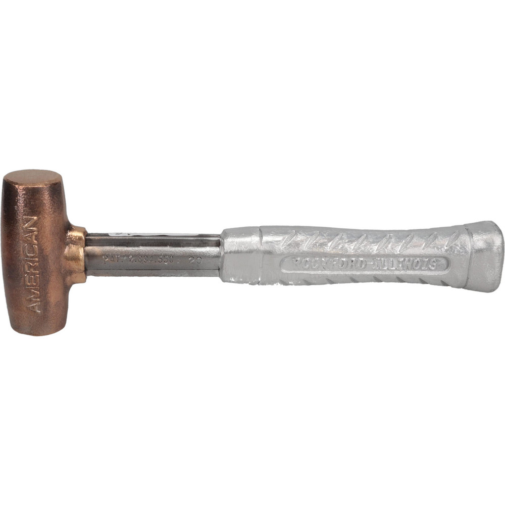 Non-Marring Hammer: 2 lb, 1-1/4" Face Dia, Bronze Head