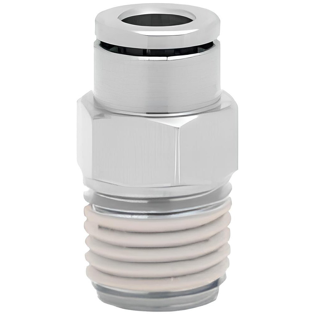 Push-To-Connect Tube to Male & Tube to Male NPT Tube Fitting: Pneufit Male Adapter, Straight, 1/4" Thread, 3/16" OD