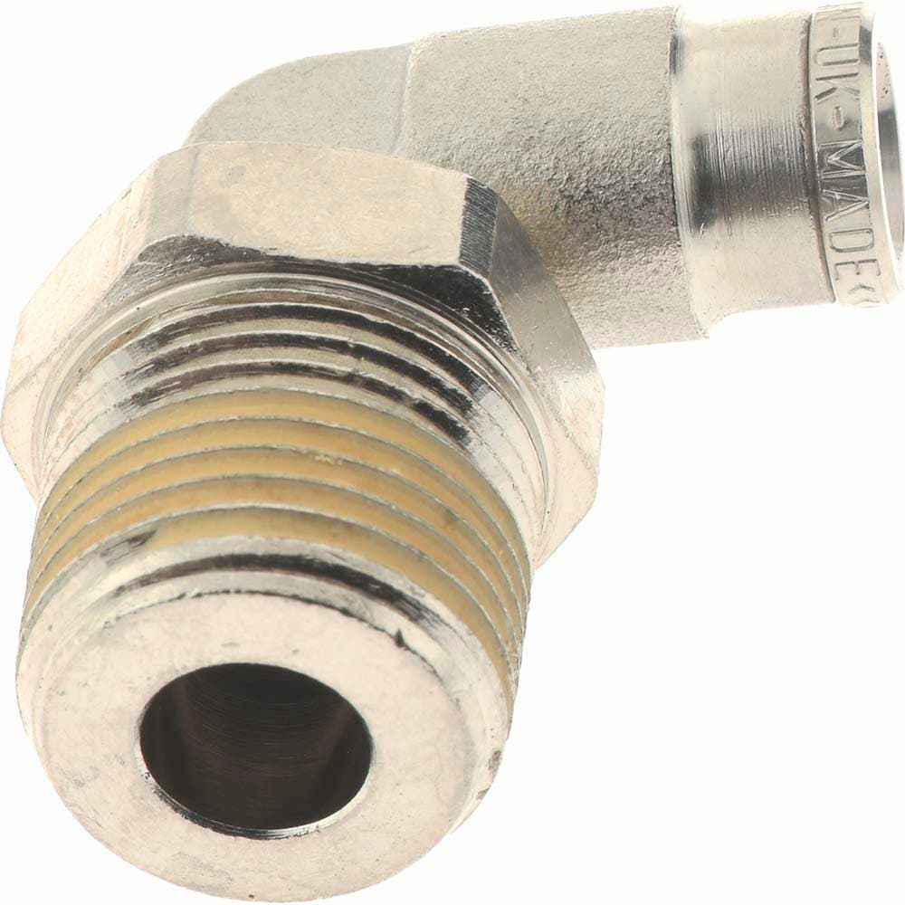 Norgren 124470438 Push-To-Connect Tube to Male & Tube to Male NPT Tube Fitting: Pneufit Swivel Male Elbow, 3/8" Thread, 1/4" OD Image