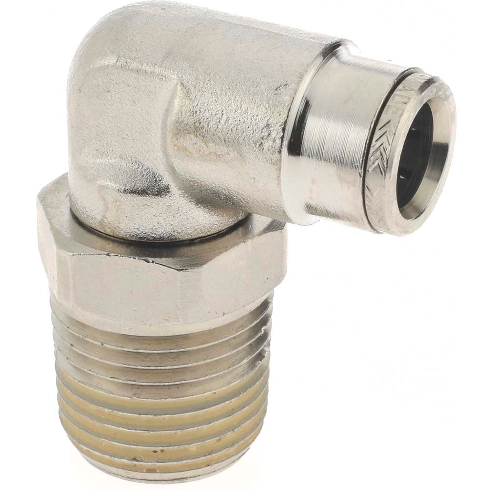 Norgren 124470648 Push-To-Connect Tube to Male & Tube to Male NPT Tube Fitting: Pneufit Swivel Male Elbow, 1/2" Thread, 3/8" OD Image