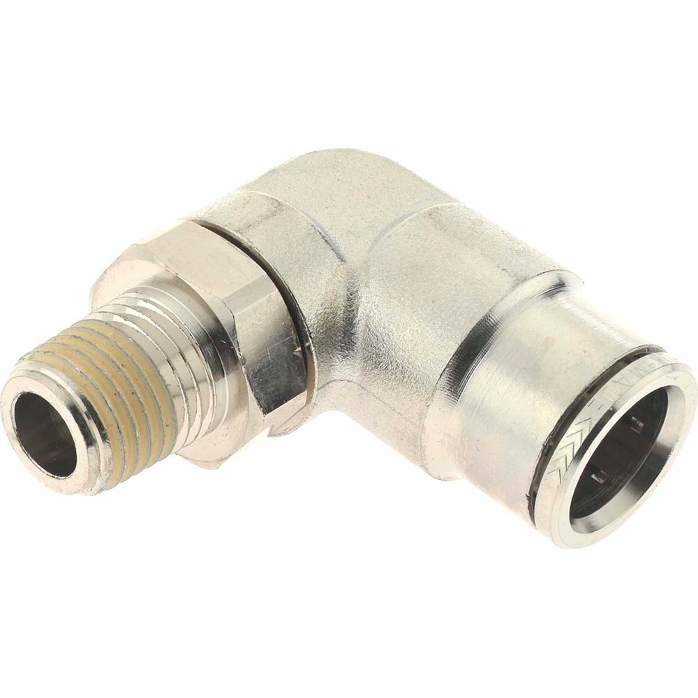 Norgren 124470728 Push-To-Connect Tube to Male & Tube to Male NPT Tube Fitting: Pneufit Swivel Male Elbow, 1/4" Thread, 1/2" OD Image