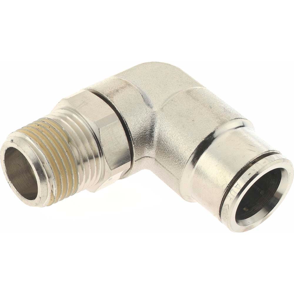 Norgren 124470738 Push-To-Connect Tube to Male & Tube to Male NPT Tube Fitting: Pneufit Swivel Male Elbow, 3/8" Thread, 1/2" OD Image