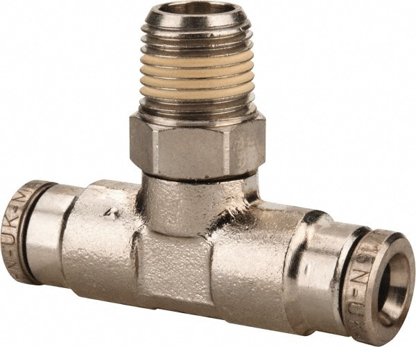 Norgren 124670318 Push-To-Connect Tube to Male & Tube to Male NPT Tube Fitting: Pneufit Swivel Male Tee, 1/8" Thread, 3/16" OD Image