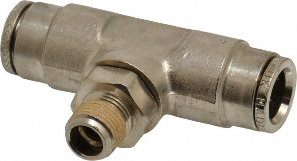 Norgren 124670618 Push-To-Connect Tube to Male & Tube to Male NPT Tube Fitting: Pneufit Swivel Male Tee, 1/8" Thread, 3/8" OD Image