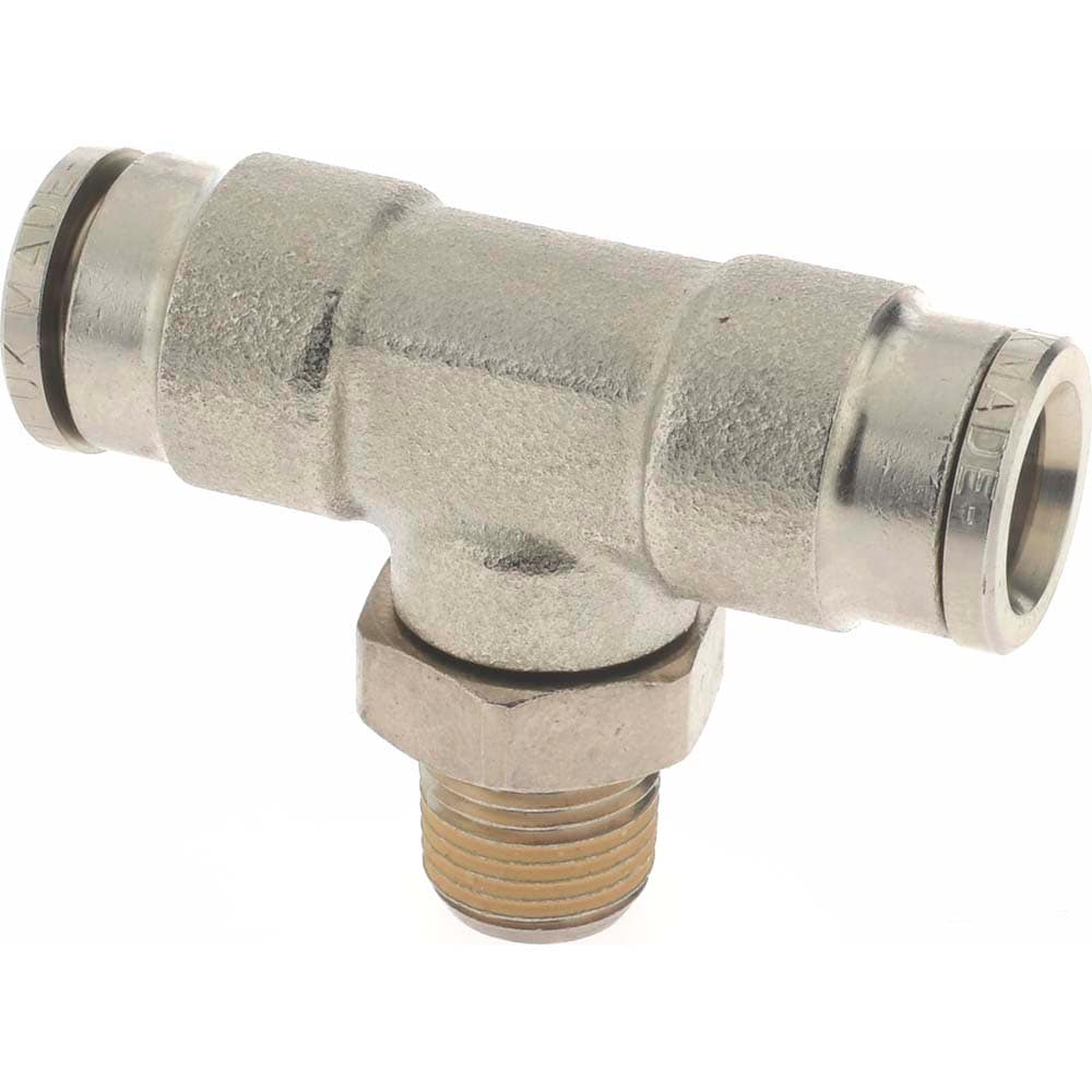 Norgren 124670518 Push-To-Connect Tube to Male & Tube to Male NPT Tube Fitting: Pneufit Swivel Male Tee, 1/8" Thread, 5/16" OD Image