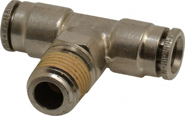 Norgren 124670528 Push-To-Connect Tube to Male & Tube to Male NPT Tube Fitting: Pneufit Swivel Male Tee, 1/4" Thread, 5/16" OD Image