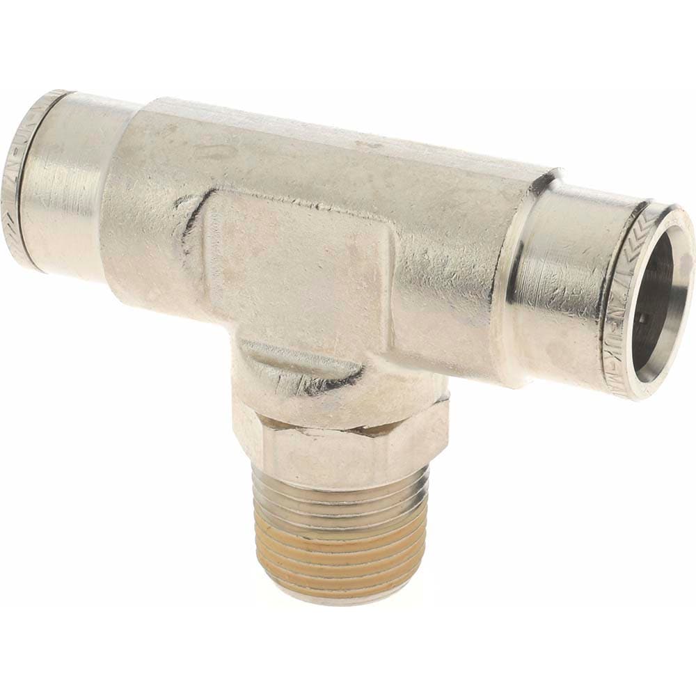 Norgren 124670738 Push-To-Connect Tube to Male & Tube to Male NPT Tube Fitting: Pneufit Swivel Male Tee, 3/8" Thread, 1/2" OD Image