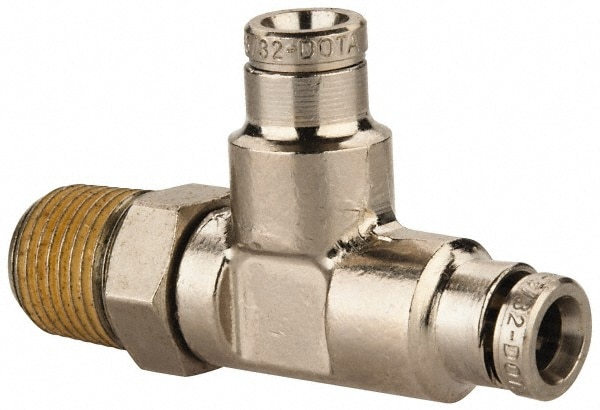 Push-To-Connect Tube to Male & Tube to Male NPT Tube Fitting: Pneufit Swivel Male Side Tee, 1/8" Thread, 5/32" OD