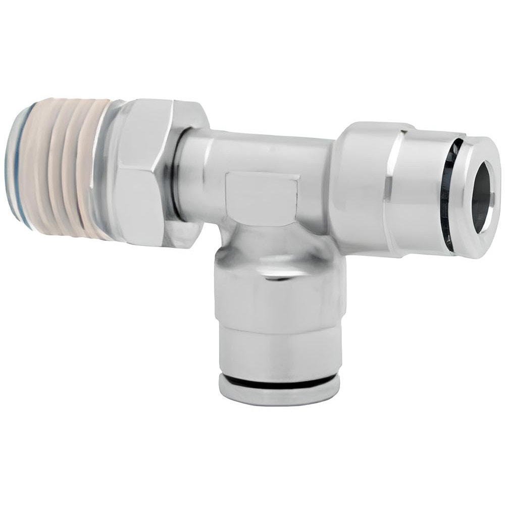 Push-To-Connect Tube to Male & Tube to Male NPT Tube Fitting: Pneufit Swivel Male Side Tee, 1/8" Thread, 1/4" OD
