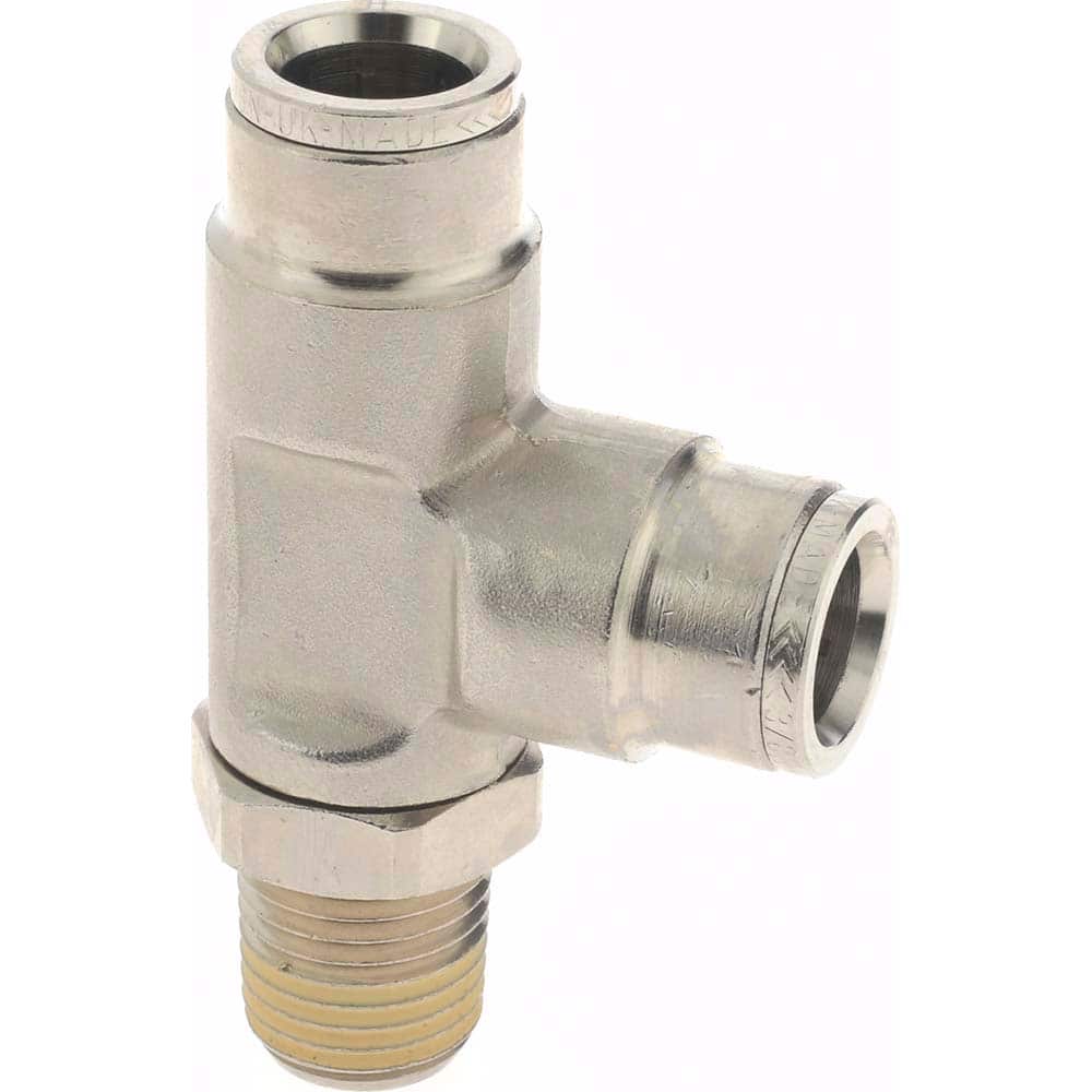 Norgren 124680628 Push-To-Connect Tube to Male & Tube to Male NPT Tube Fitting: Pneufit Swivel Male Side Tee, 1/4" Thread, 3/8" OD 
