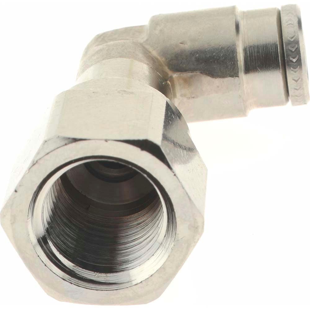 Norgren 124480428 Push-To-Connect Tube to Female & Tube to Female NPT Tube Fitting: Pneufit Swivel Female Elbow, 1/4" Thread, 1/4" OD Image