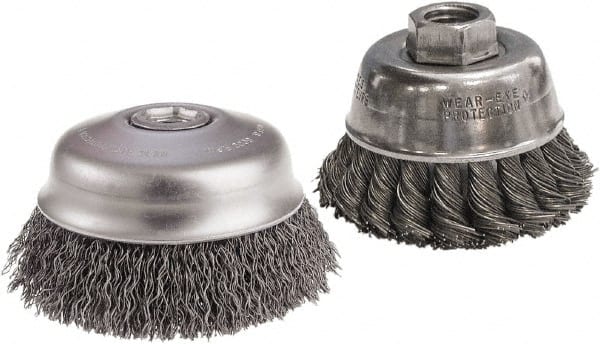 CGW Abrasives 60541 Cup Brush: 6" Dia, 0.02" Wire Dia, Steel, Knotted 