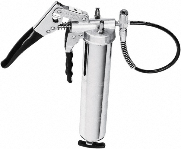 Manual Grease Gun: 8,500 psi, 14 oz Cartridge - 18" Flexible Hose, 25 Strokes/oz, 1/8" NPT