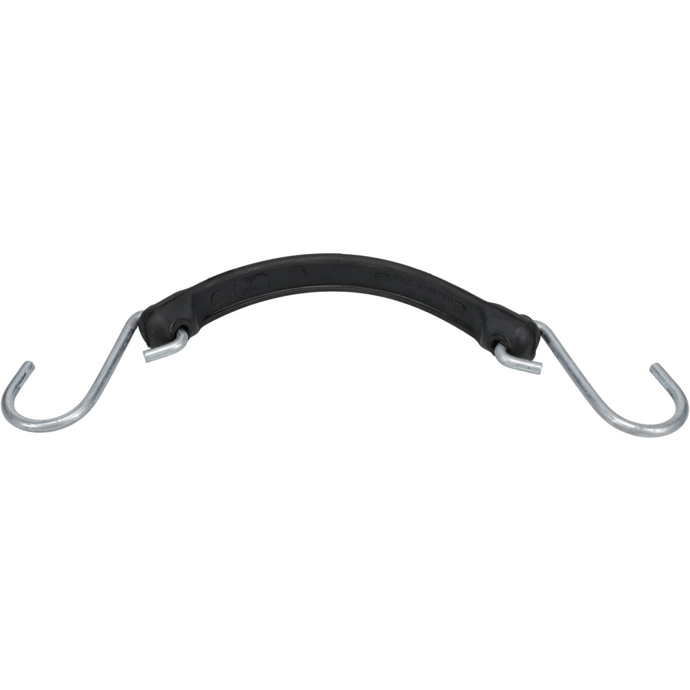 Heavy-Duty Bungee Strap Tie Down: Triangulated Galvanized S Hook, Non-Load Rated - 12" OAL, Black