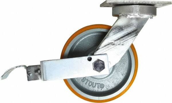 Swivel Top Plate Caster: Polyurethane, 8" Wheel Dia, 3" Wheel Width, 2,500 lb Capacity, 10-1/8" OAH