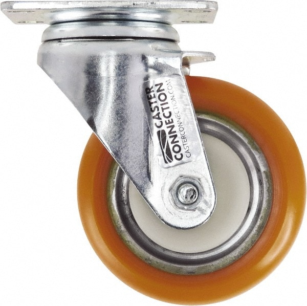 Caster Connection CDP-MSC-142 Swivel Top Plate Caster: Polyurethane, 4" Wheel Dia, 1-1/4" Wheel Width, 400 lb Capacity, 5-1/8" OAH 