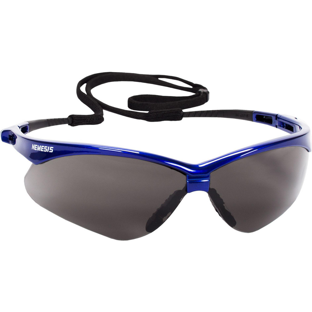 Safety Glasses: Anti-Fog & Scratch-Resistant, Polycarbonate, Smoke Lenses, Full-Framed - Blue Frame, Non-Adjustable Temples, Series V30 Nemesis, ANSI Z87.1+