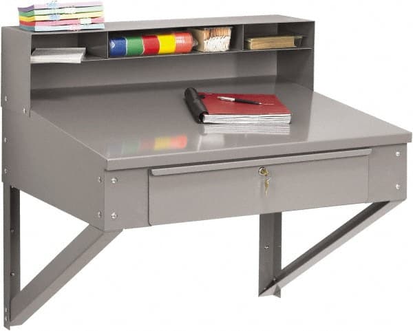 Stationary Shop Desks; Type: Wall Desk ; Color: Medium Gray ; Ship Weight: 66 ; Number Of Drawers: 4 ; Product Service Code: 7110