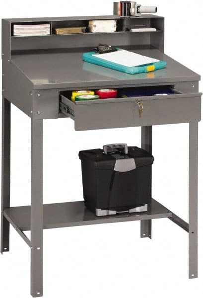 Stationary Shop Desks; Type: Foreman's Desk ; Color: Medium Gray ; Ship Weight: 80 ; Number Of Drawers: 3 ; Product Service Code: 7110