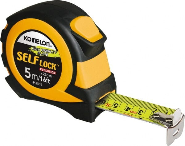 Komelon - Tape Measure: 16' Long, 25 mm Width, Yellow Blade