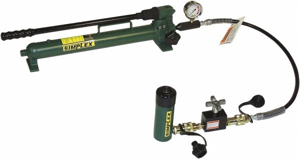 Simplex 100t Power Riser Jack TK Simplex - 5PC 100T LOW PROFILE HYD HAND PUMP&CYL SET | MSC Direct