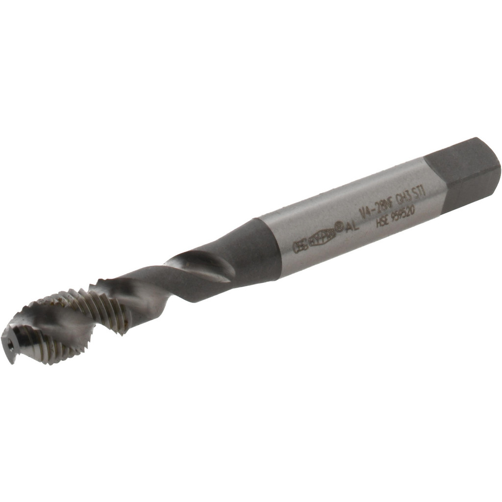 OSG | HY-PRO Spiral Flute STI Tap: 1/4-28, 2 Flute, Semi-Bottoming, 2B Class of Fit, High-Speed Steel, Bright Finish - 1/4" Shank Dia, 1/2" Thread