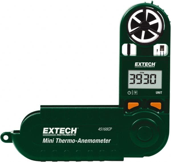Extech 45168CP Airflow Meters & Thermo-Anemometers; Maximum Air Velocity ft/min (Feet): 3937 ; Min Air Velocity ft/min (Feet): 60 ; Min Air Velocity km/hr: 0.800 ; Min Air Velocity knots: 0.4 ; Min Air Velocity m/sec: 1.10 ; Min Air Velocity mph: 0.5 