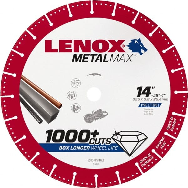 Lenox 1972932 Cut-Off Wheel: Type 1, 14" Dia, 1" Hole, Diamond 