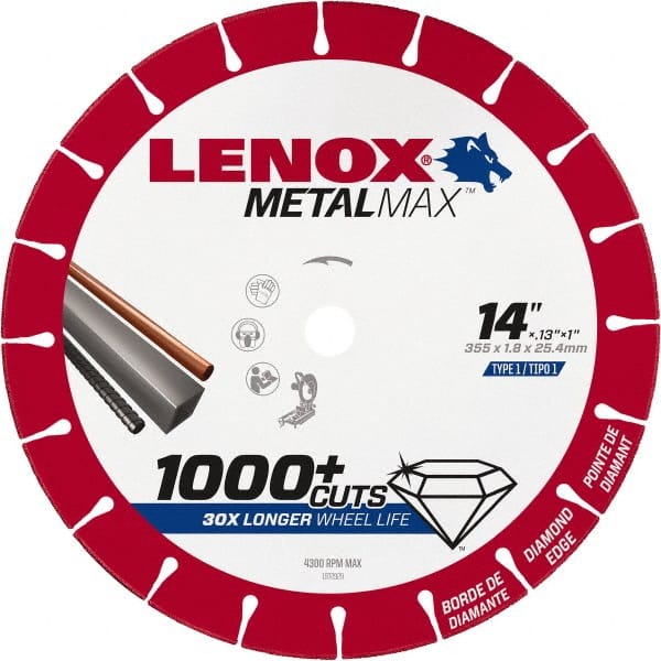 Lenox 1972929 Cut-Off Wheel: Type 1, 14" Dia, 1" Hole, Diamond 