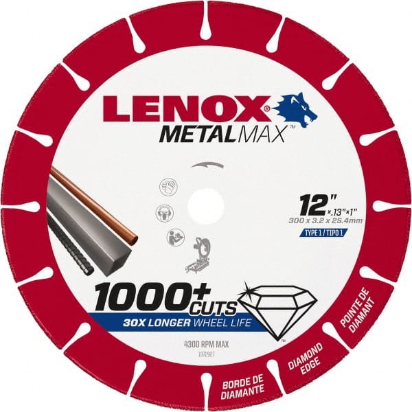 Lenox 1972927 Cut-Off Wheel: Type 1, 12" Dia, 1" Hole, Diamond 
