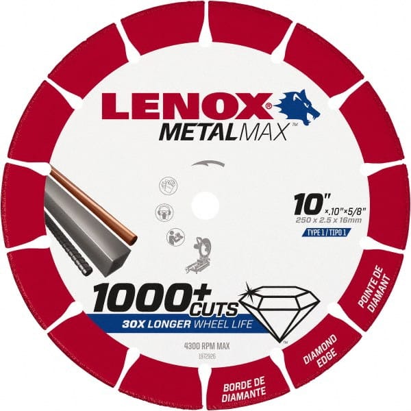 Lenox 1972926 Cut-Off Wheel: Type 1, 10" Dia, 5/8" Hole, Diamond 