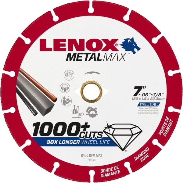 Lenox 1972924 Cut-Off Wheel: Type 1, 7" Dia, 7/8" Hole, Diamond 