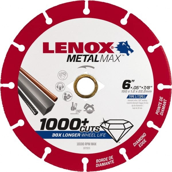 Lenox 1972923 Cut-Off Wheel: Type 1, 6" Dia, 7/8" Hole, Diamond 