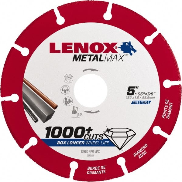 Lenox 1972922 Cut-Off Wheel: Type 1, 5" Dia, 7/8" Hole, Diamond 