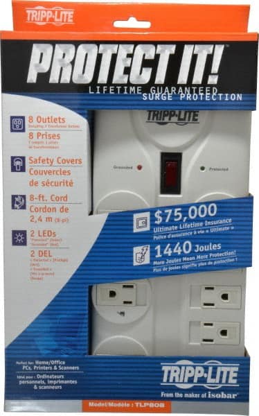 Tripp-Lite TLP808 8 Outlets, 120 Volts, 15 Amps, 8 Cord, Power Outlet Strip 