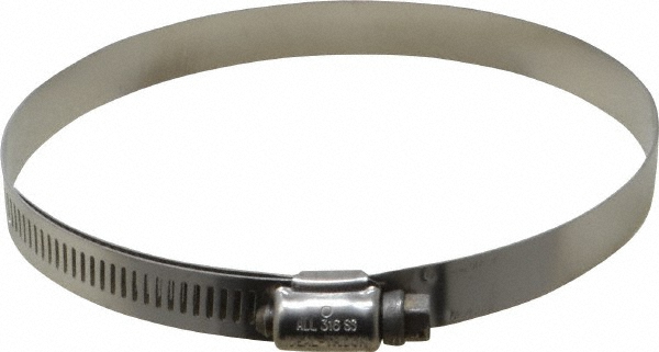 Worm Gear Clamp: SAE 72, 4-1/16 to 5" Dia, Stainless Steel Band
