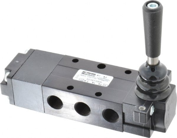 Mechanically Operated Valve: 4-Way & 3-Position CC, Lever-Spring Return Actuator, 1/4" Inlet, 1/4" Outlet, 2 Position