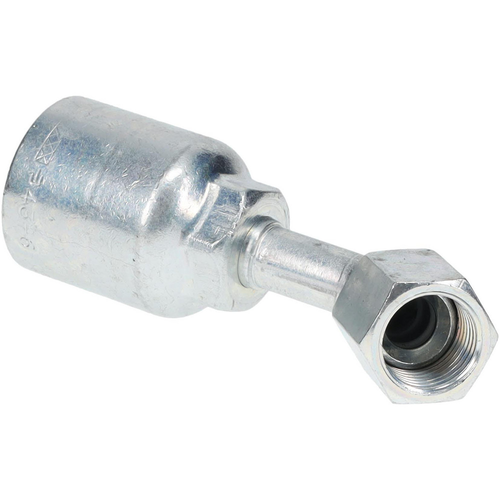 Hydraulic Hose Female SAE 45 deg Swivel Fitting: 0.3750" Hose ID, Hose Size 6, 3/8" Thread - Steel, Threaded