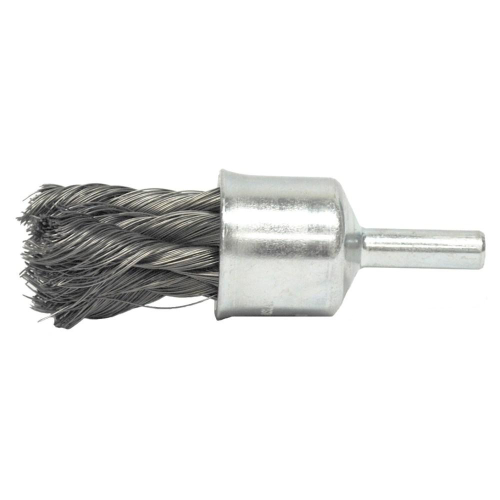 End Brushes: 1/2" Dia, Steel, Knotted Wire - 6 mm Shank Dia, 20,000 Max RPM