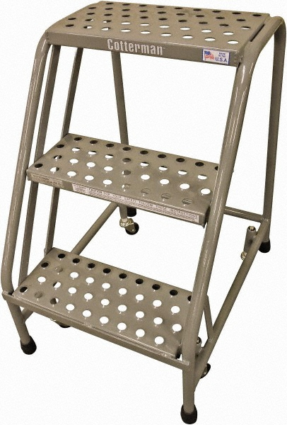 Steel Rolling Ladder: 450 lb Capacity, 3 Step - Expanded Tread