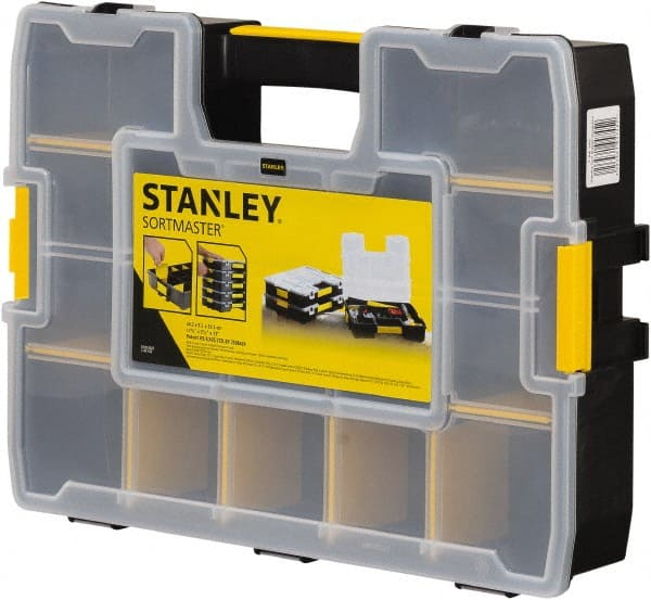 Stanley Plastic Tool Box: 17 Compartment - 12.9844 Wide x 13-11/16 Deep x 3-7/16 high, Plastic, Black/Yellow | Part #STST14027